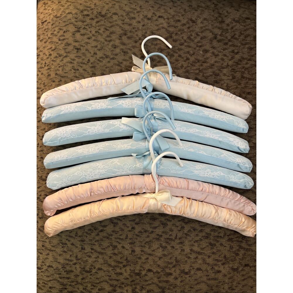 Vintage Padded Satin Boudoir Lingerie Clothes Hangers Colorful Lot of 7